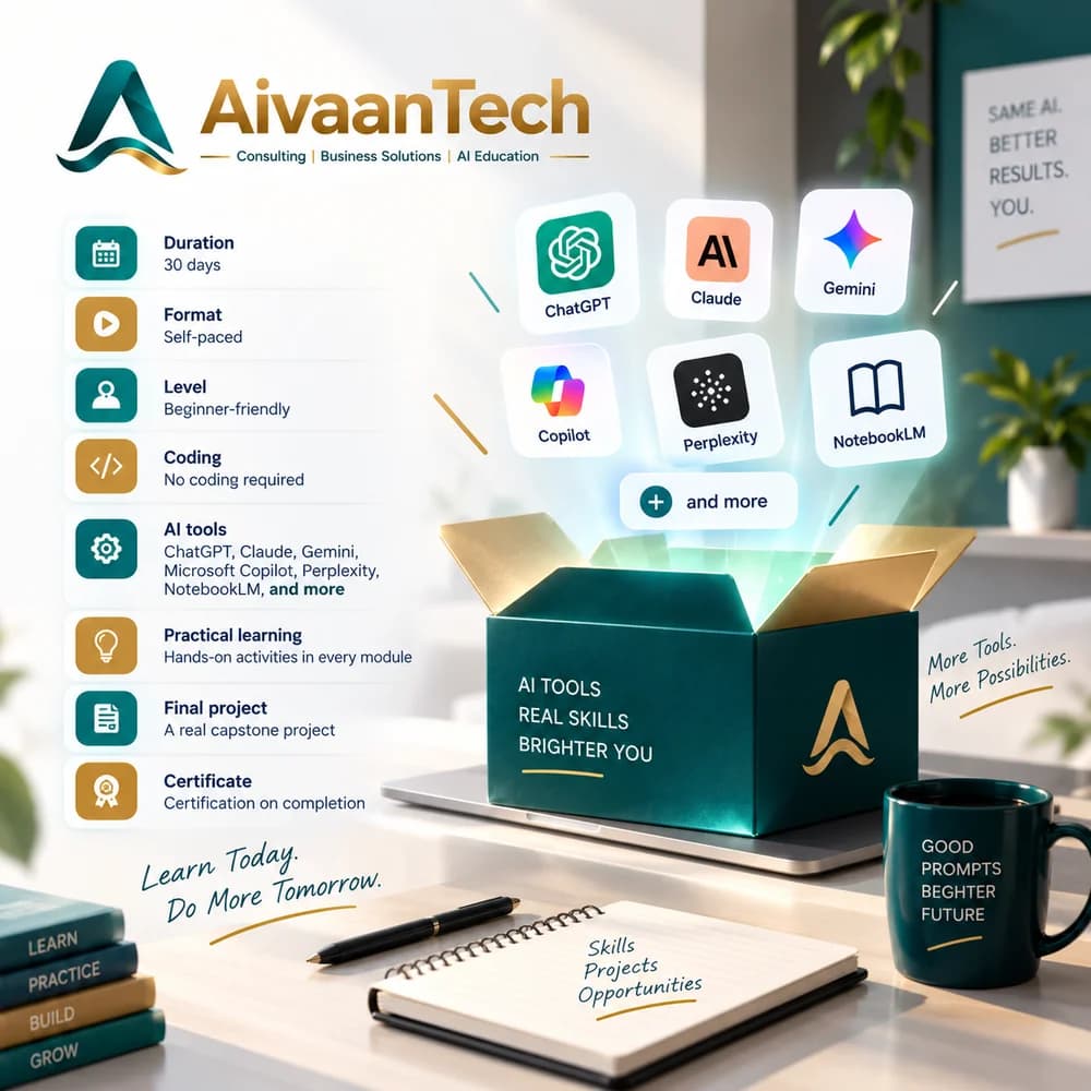 AivaanTech AI Tool Mastery — 30-day AI course covering ChatGPT, Claude, Gemini and other AI tools