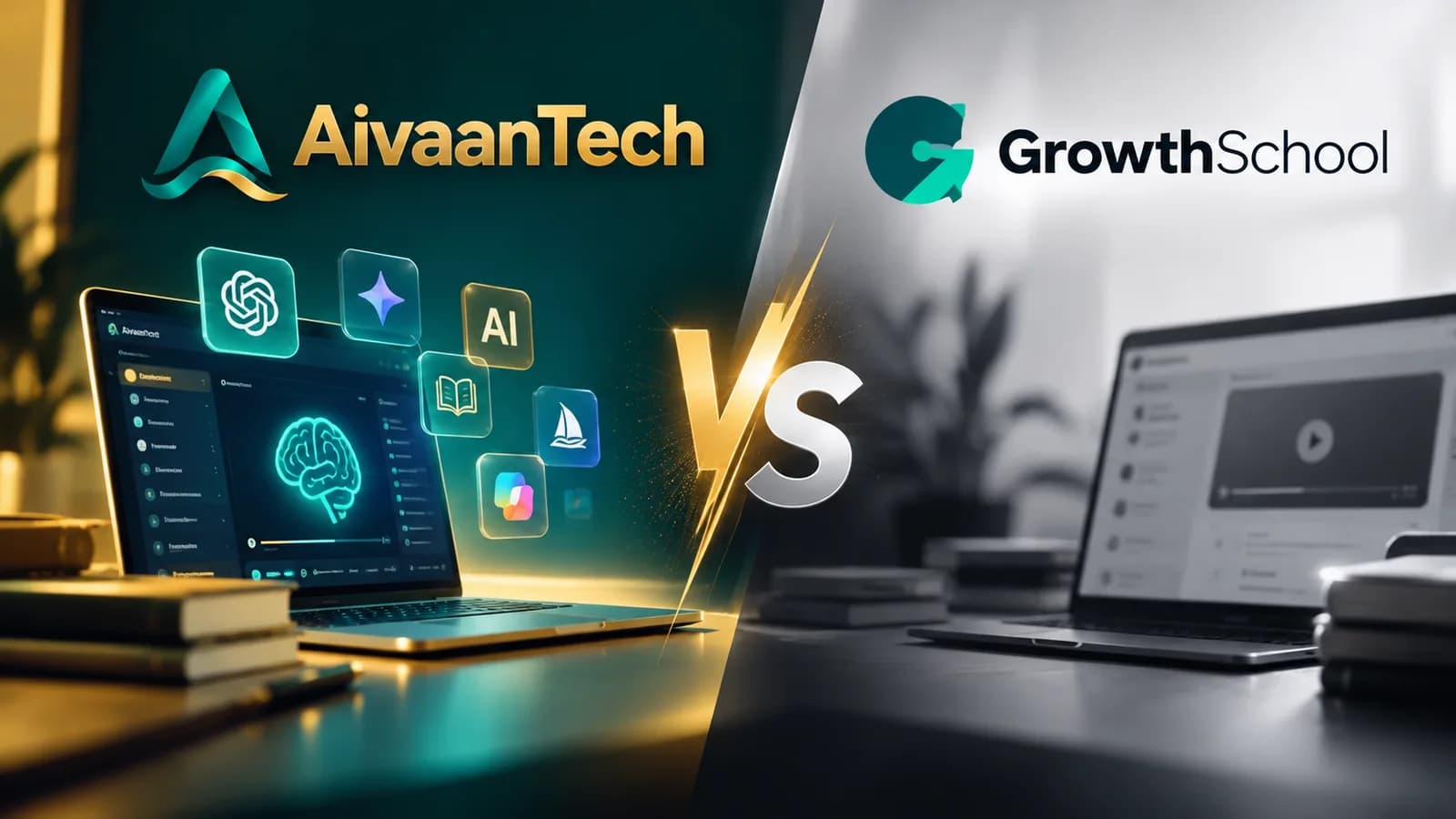 AivaanTech vs GrowthSchool — AI course comparison cover illustration