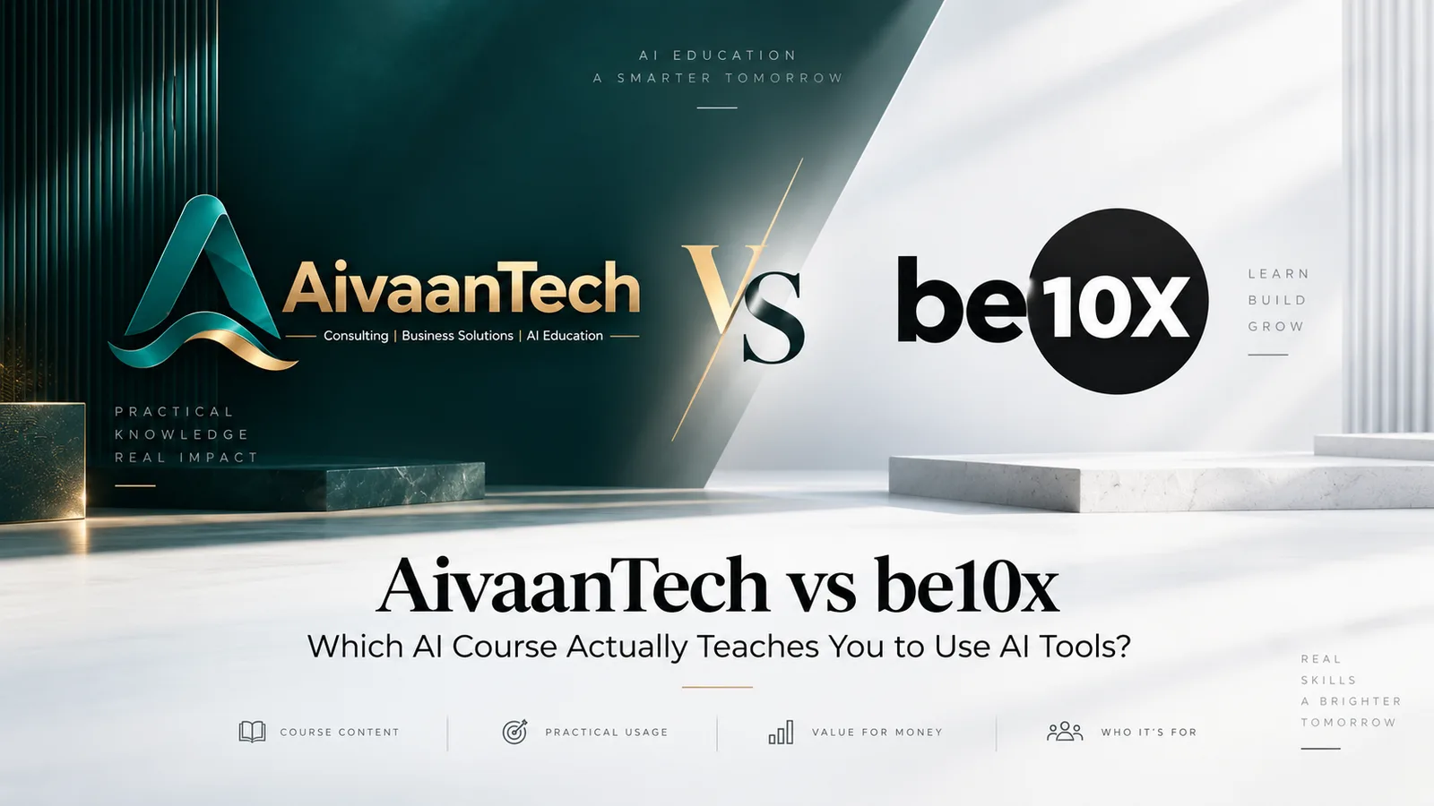 AivaanTech vs be10x — AI course comparison cover illustration